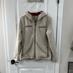 Kuhl Tan Teddy Bear Fleece Zip Up Jacket with Zip Pockets and Hood Size Medium